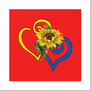 Sapphire Blue and Yellow Curvy Heart with Single Gold Sunflower Posters and Art